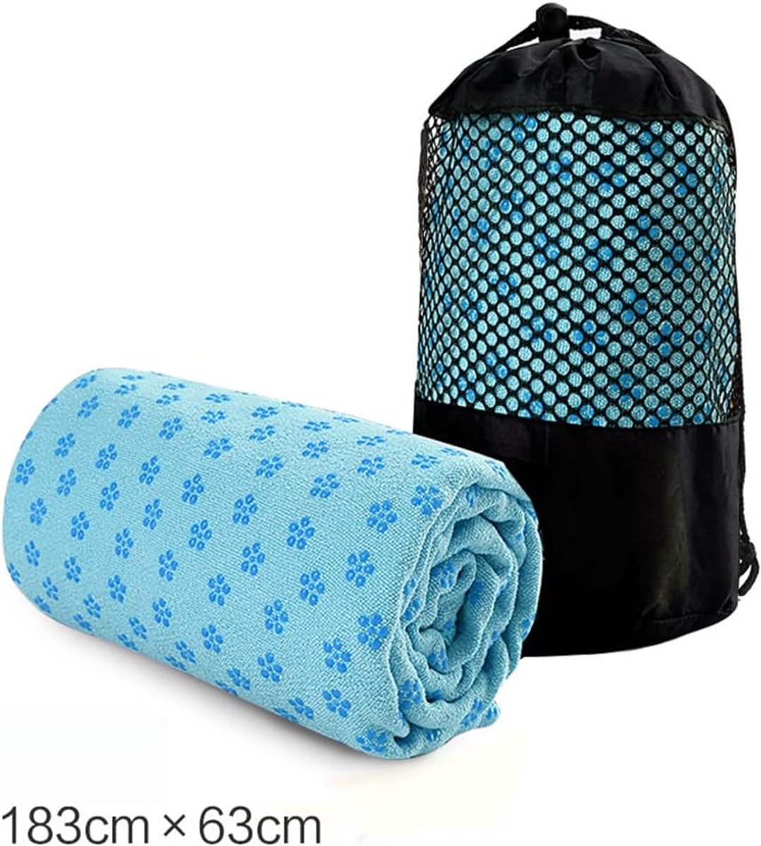 SnelShoppen - Non-Slip Yoga Mat Towel - Microfiber, Super Soft, Quick-Drying, Sweat Absorbing, 183 x 63 cm, Classic Cyan voor Pilates en Yoga