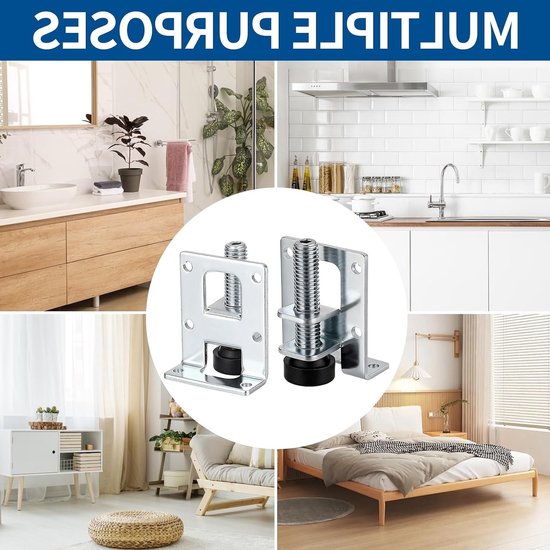 Set van 10 Verstelbare Meubelpoten 55 mm - Niveauer voor Meubels, Stevige Ondersteuning, Inclusief 60 Kleine Schroeven en 1 Inbussleutel, Ideaal voor Meubelverhoging — afbeelding 2