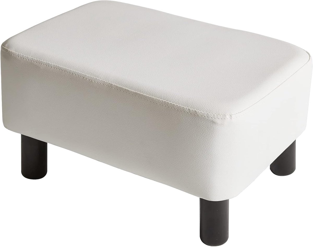 SnelShoppen - 42cm Voetenbank, Rechthoekige Poef met Stevige Houten Poten, Moderne PU Leren Voetsteun voor Schoenen, Gevuld Zitting voor Slaapkamer, W