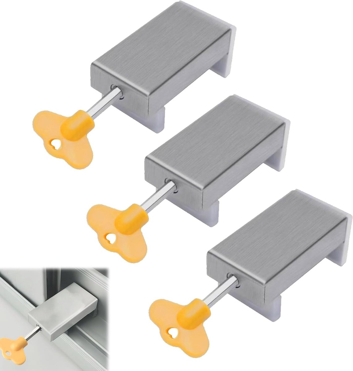 SnelShoppen - 3 Stuks Aluminium Sliding Door Lock - Verstelbare Veiligheidsslot voor Schuifdeuren en Ramen - Kindveilig, Inbraakpreventie, Eenvoudige
