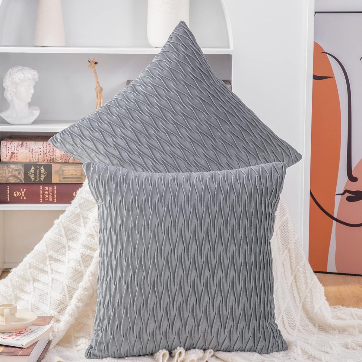 SnelShoppen - Set van 2 Super Zachte Velvet Decoratieve Kussenhoezen Luxe Stijl Kussenhoes voor Bank en Slaapkamer 60x60cm Licht Grijs