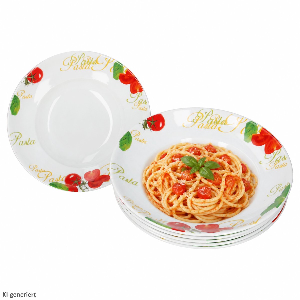 6-delige set TOMATE pastaborden met decor en tekst van porselein – DN3000070