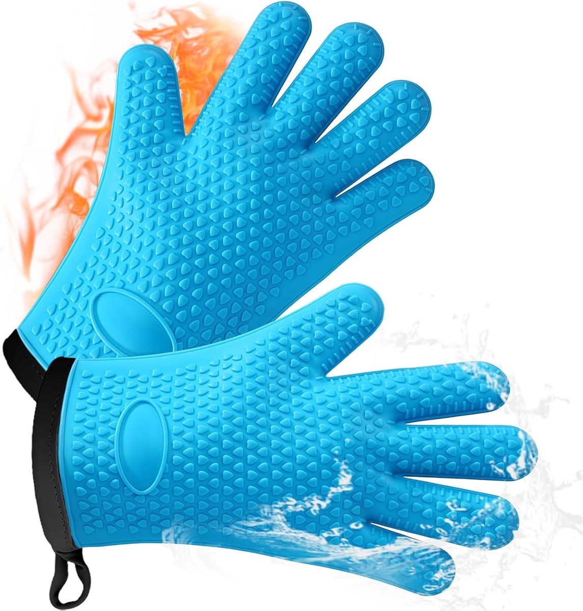 Thijox - Set van 2 hittebestendige siliconen ovenwanten met katoenen voering, antislip kookhandschoenen tot 240 °C, blauw, kort voor keuken en barbecu