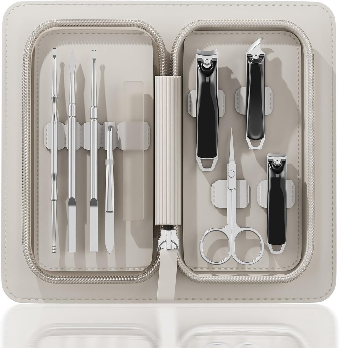SnelShoppen - Manicure Set 9-in-1 - Luxe Nagelknipper Set, Scharen, Pincet, Huidverzorging met Lederen Etui, RVS, Professioneel voor Thuis en Reizen