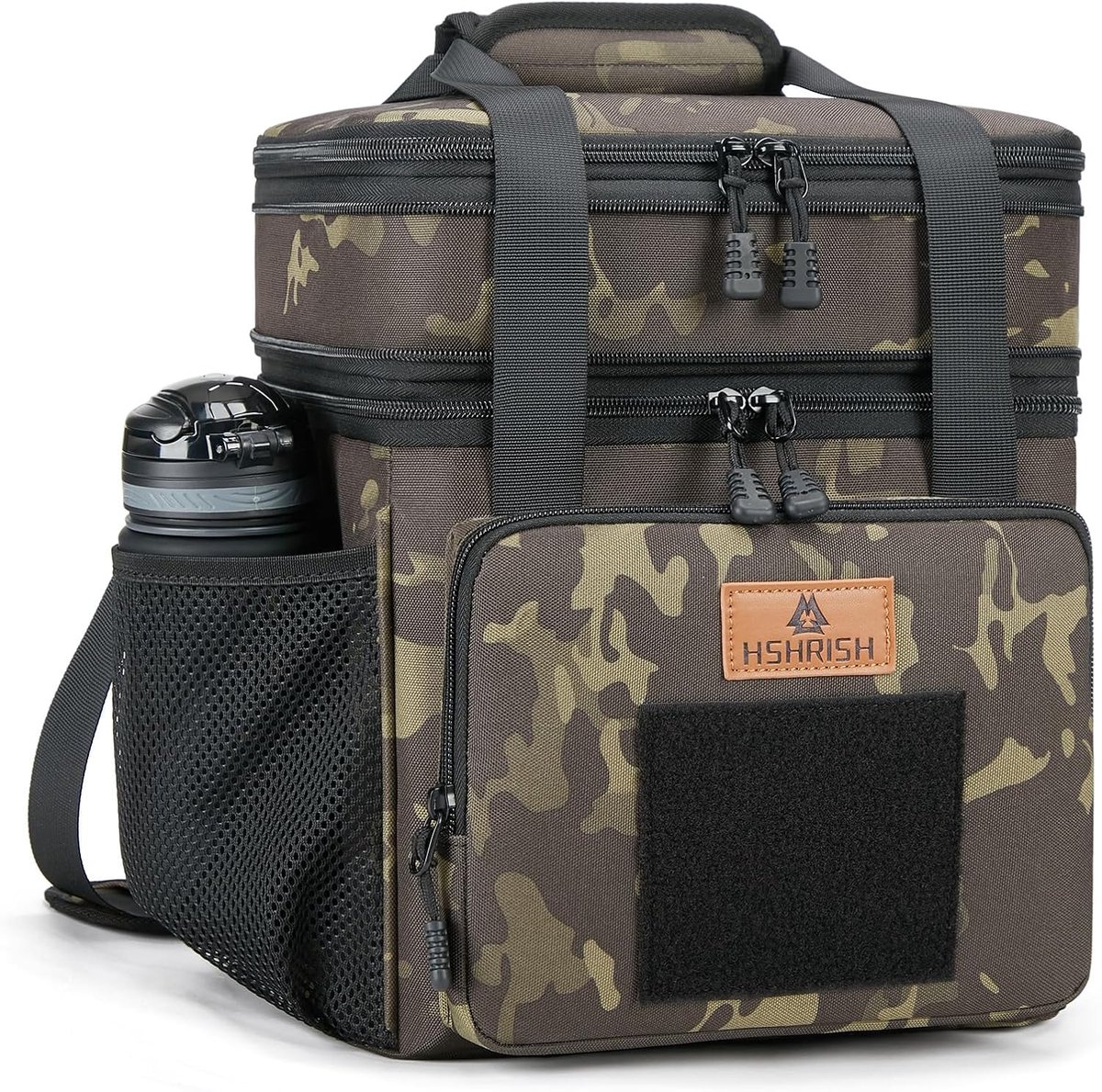 SnelShoppen - Double Layer Cooler Bag voor Werk, Reizen, en Picknick - 15 L Insulated Waterproof Lunch Bag met Schouderband - Camouflage Zwart, Ideaal