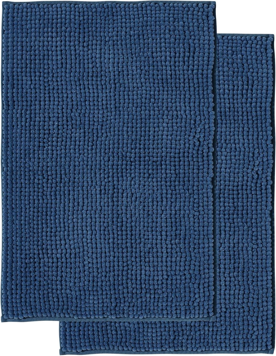 SnelShoppen - Decomira Badmat Antislip Soft Chenille | Super Absorberend en Machinewasbaar | Badkamer, Douche, WC Mat Set | Blauw - 50x80 cm (2 Stuks)