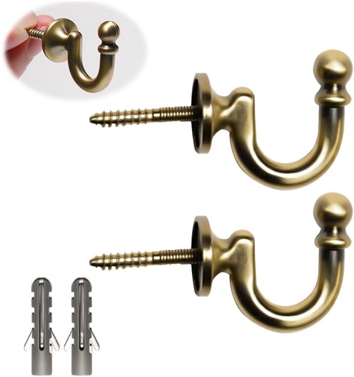 SnelShoppen - 2 Stuks U-vormige Katoen Houders voor Gordijnen, Vintage Muurhaken, Metalen Gordijnhaken, Bruin, Sterk en Duurzaam