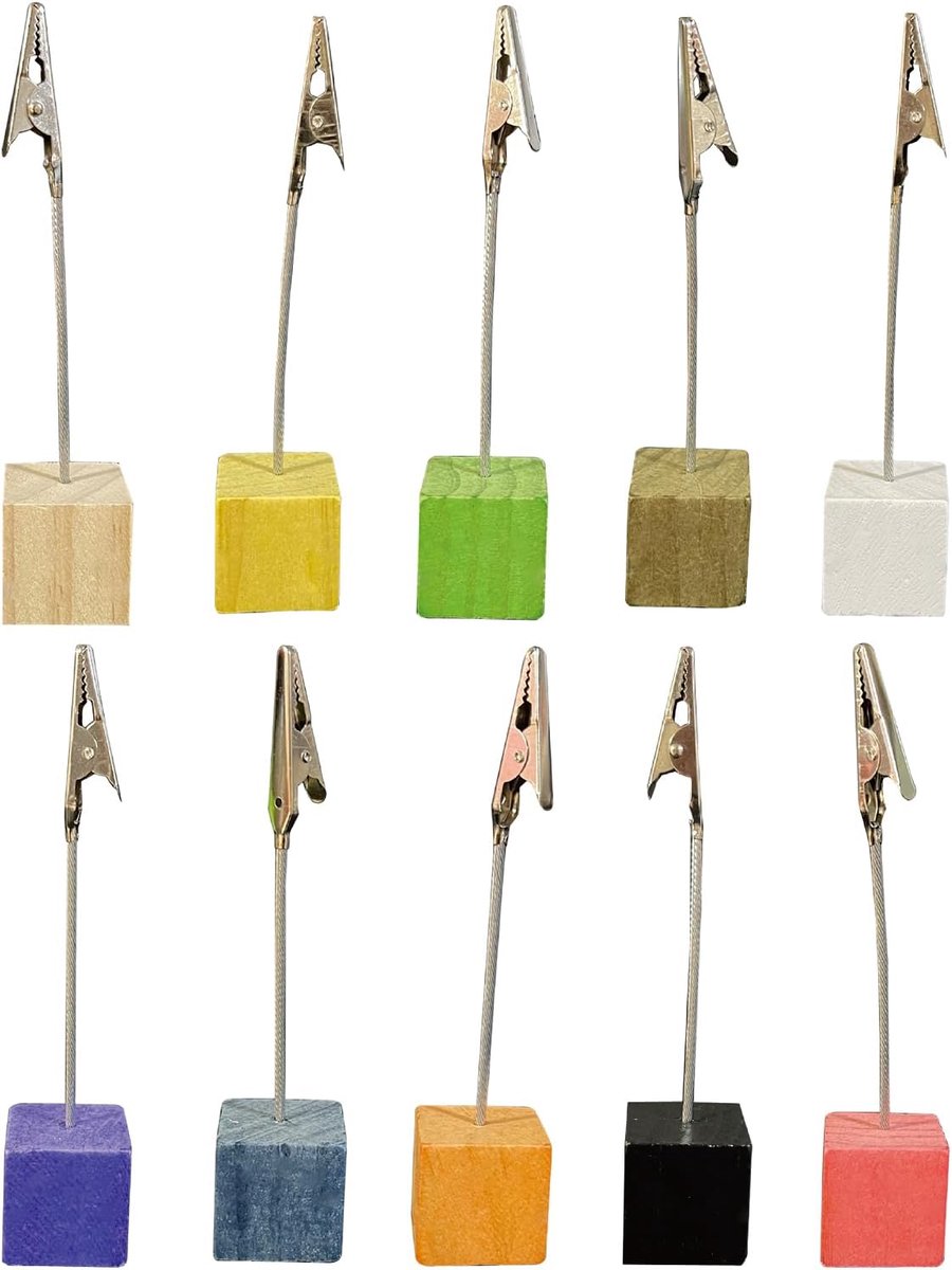 SnelShoppen - Photo Holders met Clips, 10 Stuks, Houten Foto Stand, Memo Clip Houder, Tafel Kaart Houder voor Foto's, Bedrijfspresentaties, Witte Hout