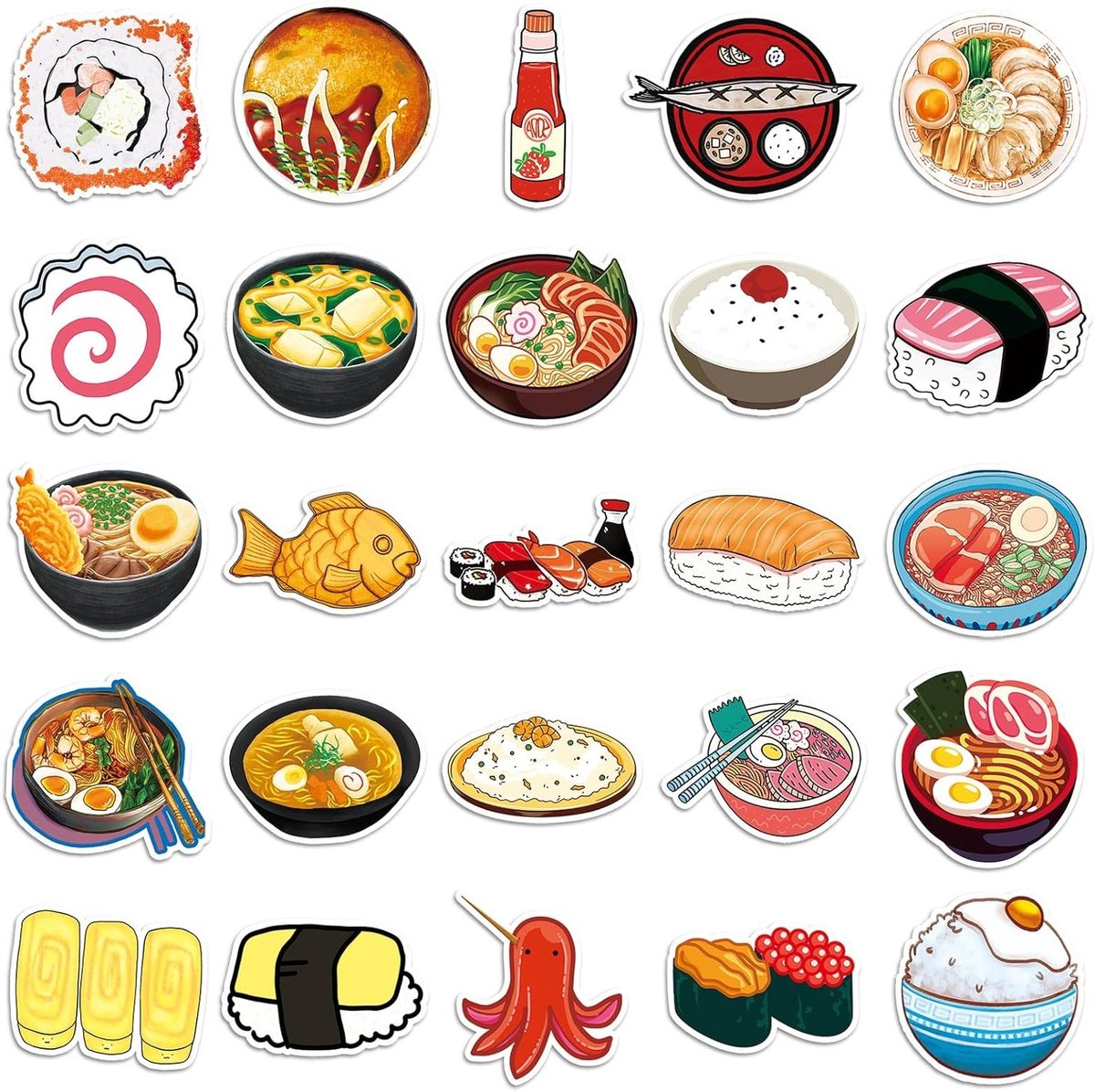 Sushi Stickers 50 stuks voor Skateboard, Graffiti, Motorfiets, Fiets en Laptop - Waterdichte Vinyl Stickers voor Kinderen en Tieners
