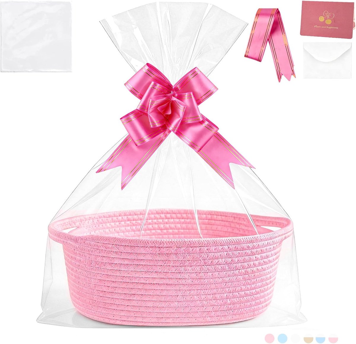 SnelShoppen - Decoratieve Cadeau Mand 30 x 20 x 12 cm - Lege Opbergmand - Gevlochten Mand met Cadeauzakjes en Linten - Perfect voor Kerst, Feestdagen,