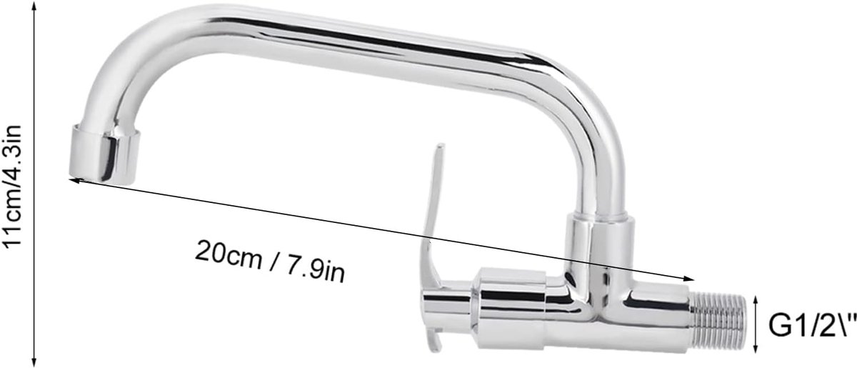 SnelShoppen - G1/2in Keuken Kraan Wandmontage Enkel Koud Water Kraan - Hoogwaardige Messing en RVS - Ergonomische Handgreep - Voor Thuisgebruik, 20cm