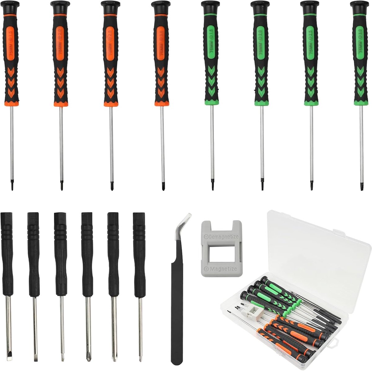 SnelShoppen - 17-delige Mini Precisieschroevendraaier Set met Magnetische Houder en Verwisselbare Koppen voor Brillen, Horloges, iPhone en PC Reparati