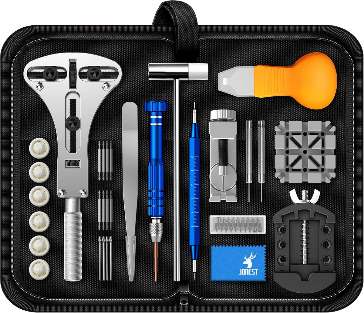 SnelShoppen - JOREST Horloge Reparatie Kit, Horloge Verwijdering, Horloge Batterij Vervangen, Sleutels voor het Openen van de Kast, Horloge Gereedscha