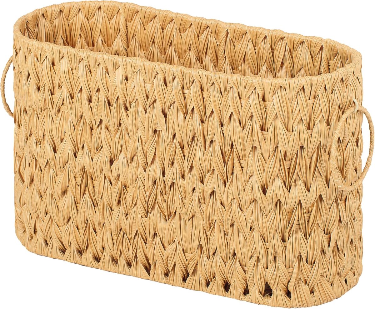 SnelShoppen - Toiletrol Opbergmand Geel, Organiser Voor 6 Mega Rollen, Wicker Toiletpapier Opslag, Vrijstaande Tijdschrift & Krantenhouder voor Badkam
