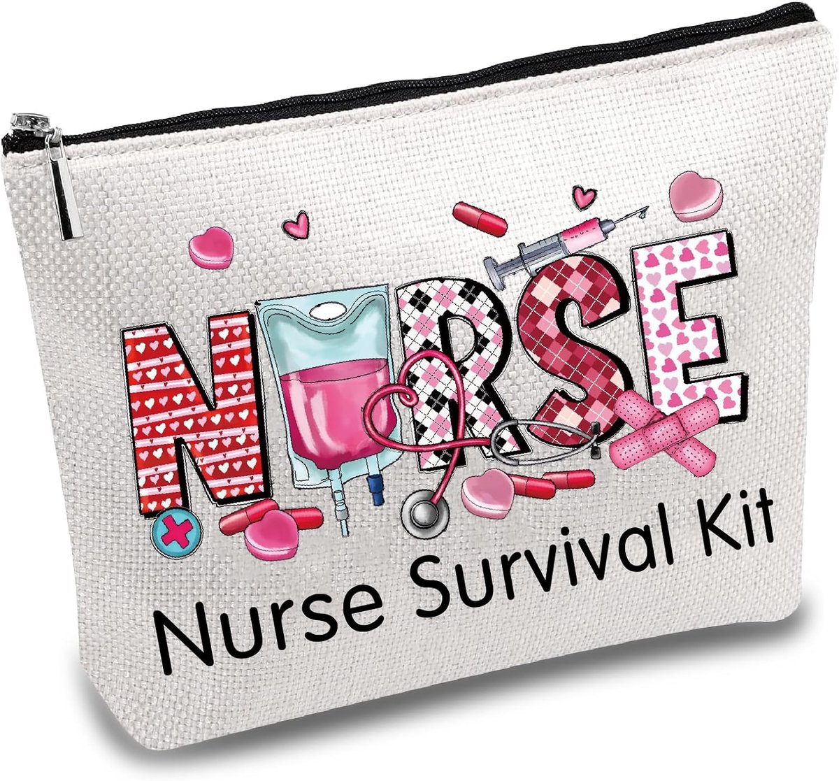 SnelShoppen - Multifunctionele Nurse Survival Kit Bag - Canvas Makeup Pouch - Toilettas met Metalen Rits - Perfecte Cadeau voor Verpleegkundigen - Rei