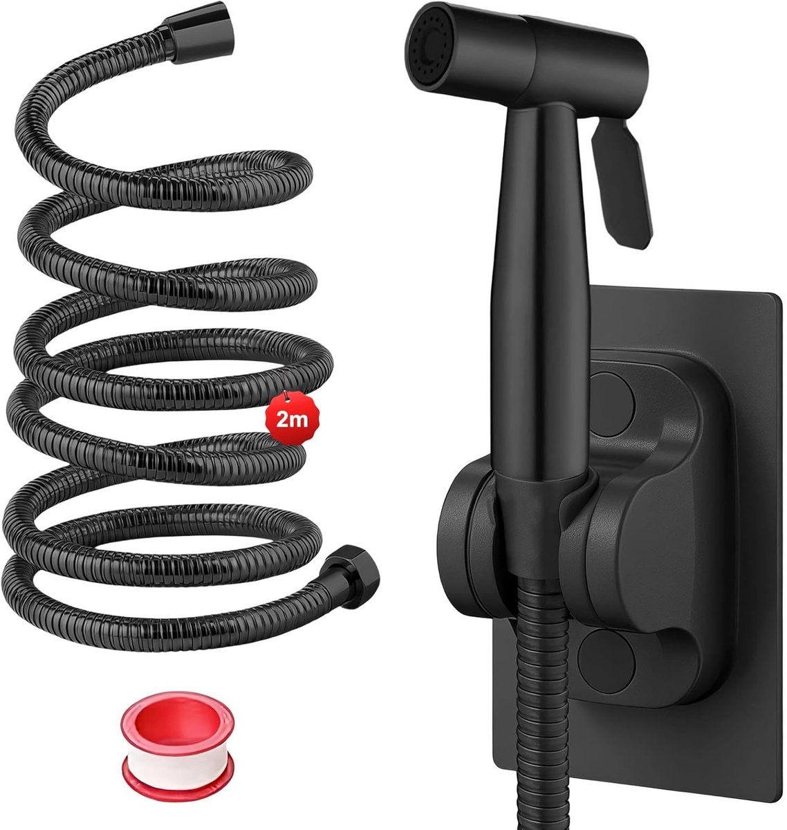 SnelShoppen - 2 Meter RVS Hand Bidet Spray Set Zwart - Hoge Druk Toilet Spray Gun - Handdouche voor Toilet, Keuken en Badkamer - Perfect voor Thuis en