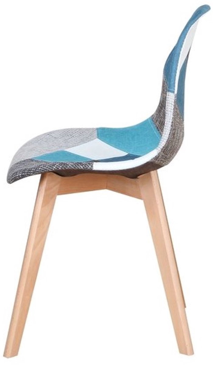 Eetkamerstoelen – Stoelen – Dinerset – Keukenstoelen – Zwarte Stoelen – Blauw Patchwork – 