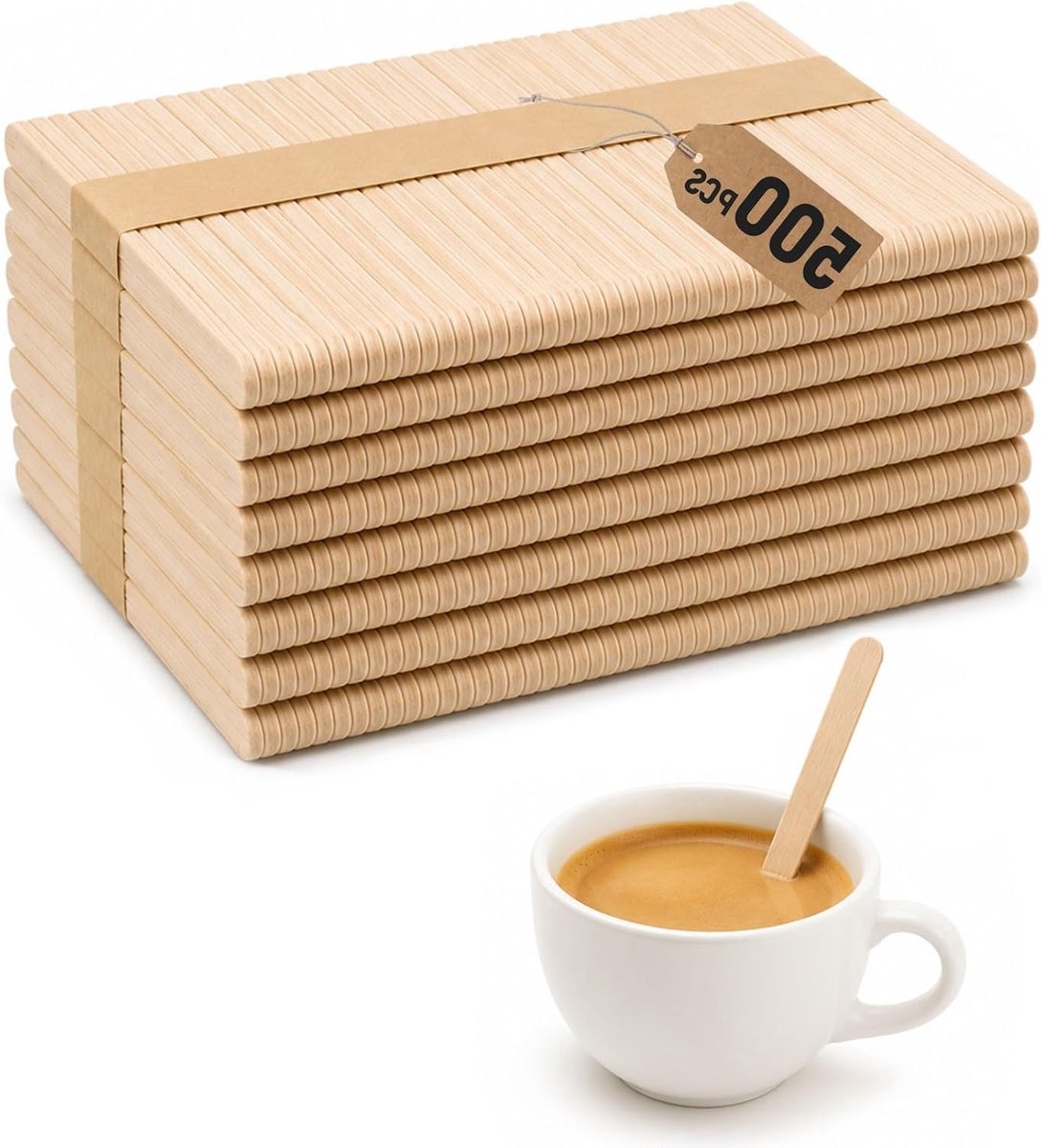 Koffieroerstaafjes voor knutselen, 500 stuks, 114 x 10 mm, houten ijsstokjes voor koffie, thee en dranken, ideaal voor DIY-projecten en ambachten