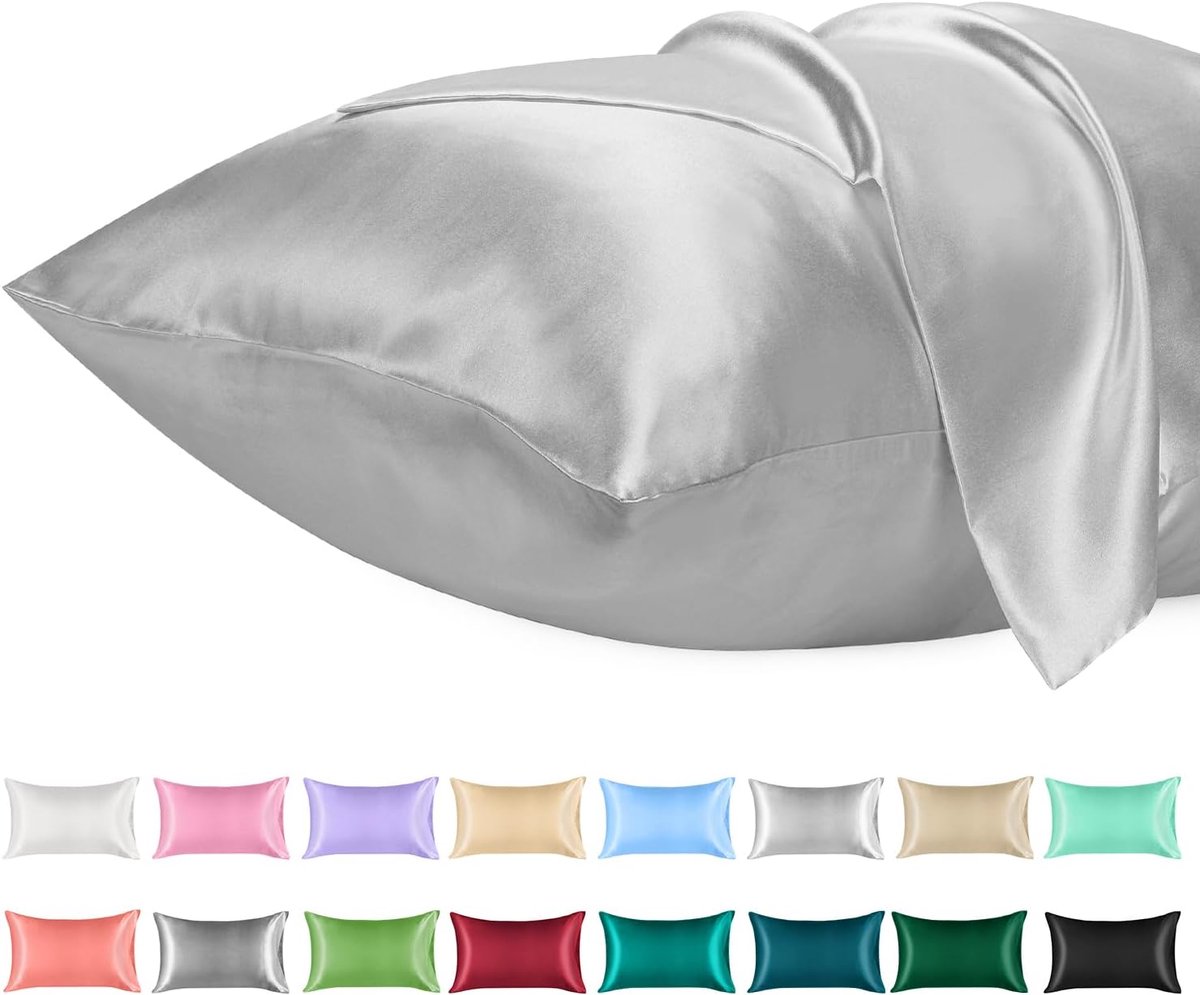 SnelShoppen - 2 Pack Satin Kussenslopen 50x70cm - Zachte Microfiber Satijn Kussenslopen - Envelop Sluiting - Kreukvrij en Kleurecht - Lichtgrijs