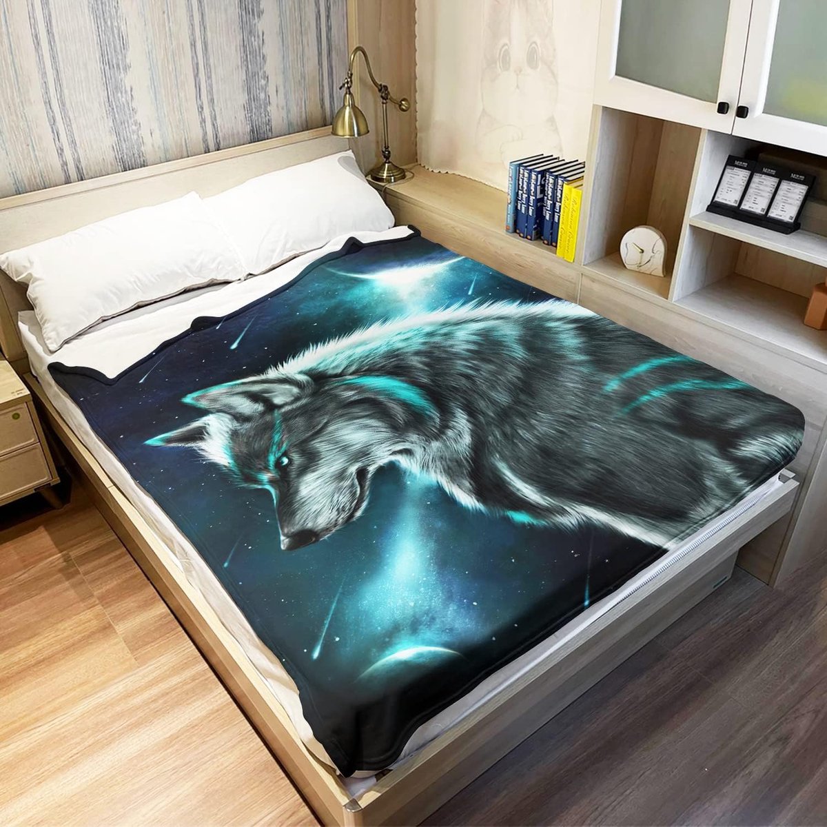 SnelShoppen - Flannel Fleece Dekbed 150x200 cm - Superzachte Microfibre Deken - Cuddly Bedspread - Wolfslord Pop Galaxy - Ideaal voor Bank, Camping en