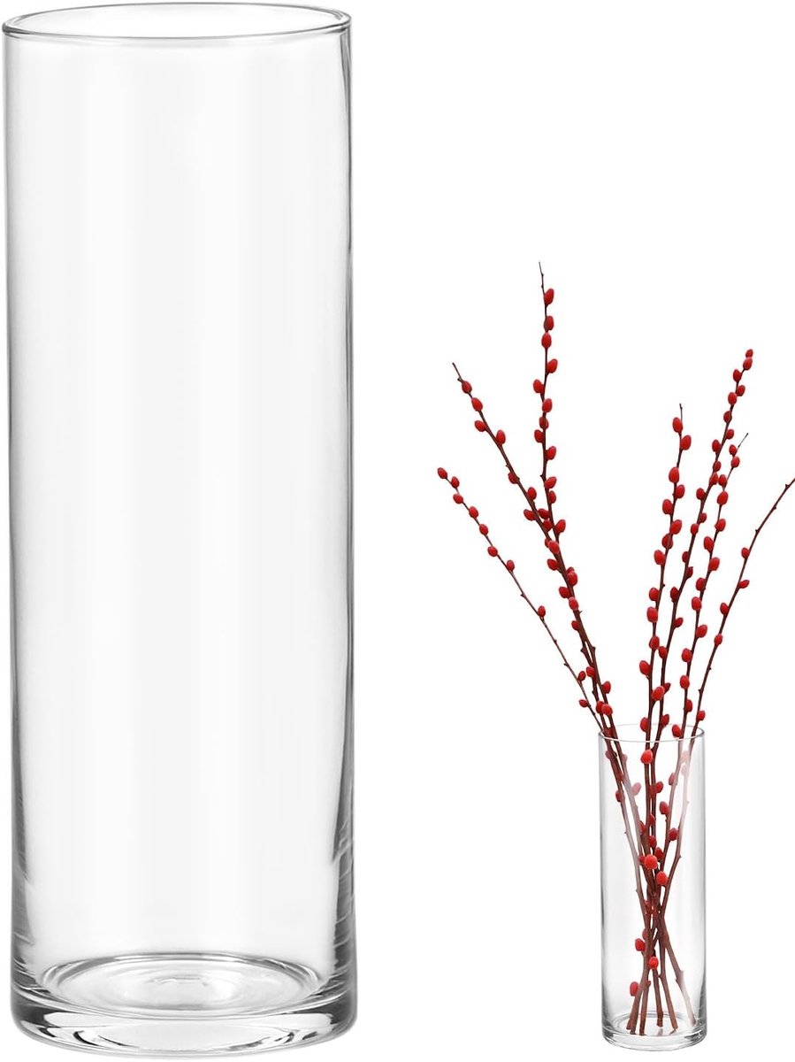 SnelShoppen - 30cm Hoge Cilindervaas - Modern Heldere Glazen Vaas voor Elegante Tafeldecoratie, Perfect voor Bloemarrangementen, Duurzaam Hoogwaardig
