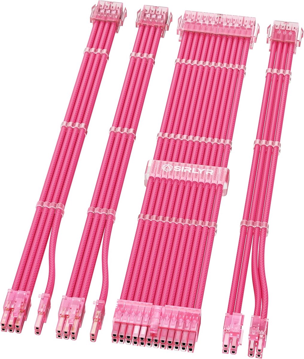 SnelShoppen - PSU Cables, PC Cable Extension Mod, Eenvoudige Kabelbeheer, 1 x 24 Pin ATX, 1 x 8 (4+4)-Pin EPS, 2 x 8 (6+2) Gold-Plated Pins GPU, Roze,