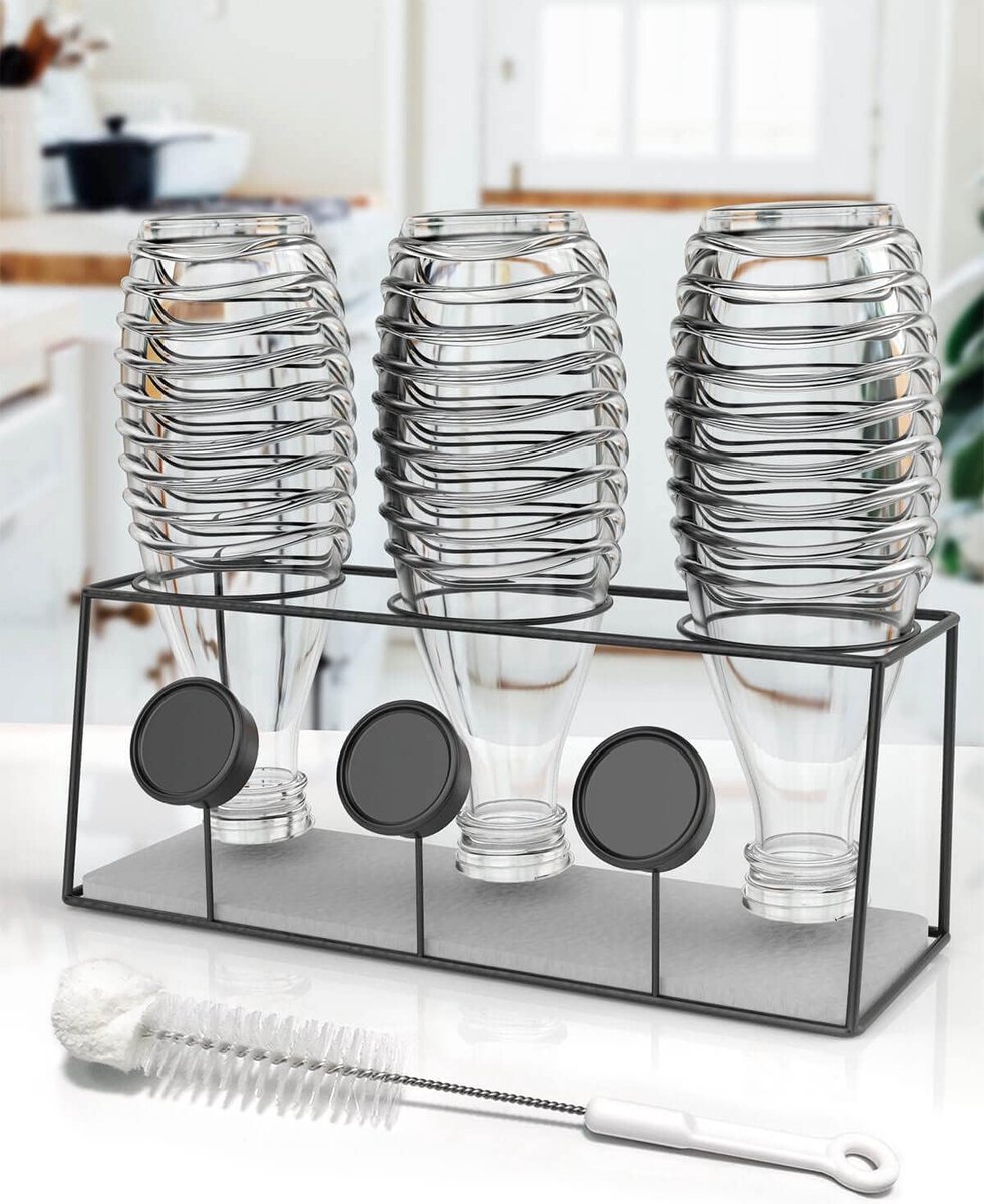 SnelShoppen - Afdruiprek voor SodaStream Duo, flessenhouder voor 3 sodaflessen, roestvrij staal, zwart, ideaal voor keuken, feest en camping