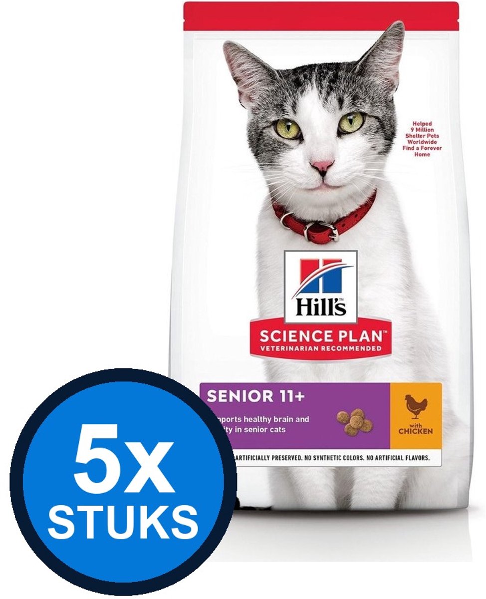5x Hill's - Science Plan cat senior 11+ chicken 1,5kg - Kattenvoer - 1.5 kg