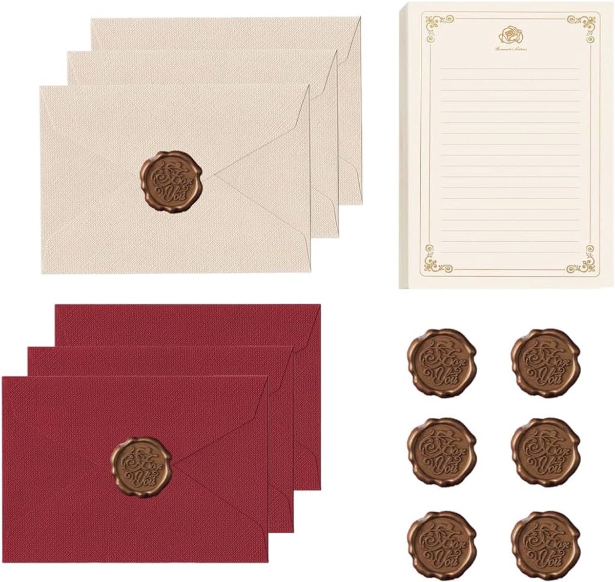 SnelShoppen - Schrijfwarenset 42-delig - Vintage Papier en Enveloppen - Gouden Rozen - Briefpapier voor Bruiloft, Verjaardag en Wenskaarten - Inclusie