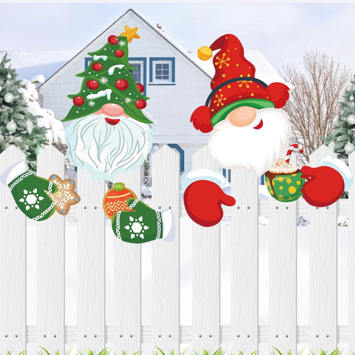 SnelShoppen - 2Pcs Kerst Fence Peeker Decoratie - Schattige Tuin Gnoom Peepende Tuin Decoratie - Buiten Ornament voor Kerstfeest - Perfect voor Tuin,