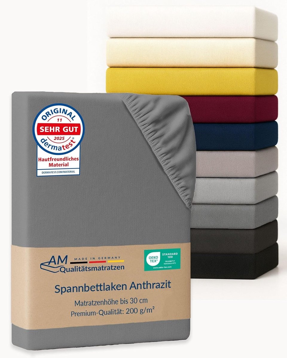 SnelShoppen - Premium Fitted Sheet 120 x 200 cm - Jersey Fitted Sheets in Anthracite - 200gsm - Made in Germany - OEKO TEX Gecertificeerd - Perfecte P