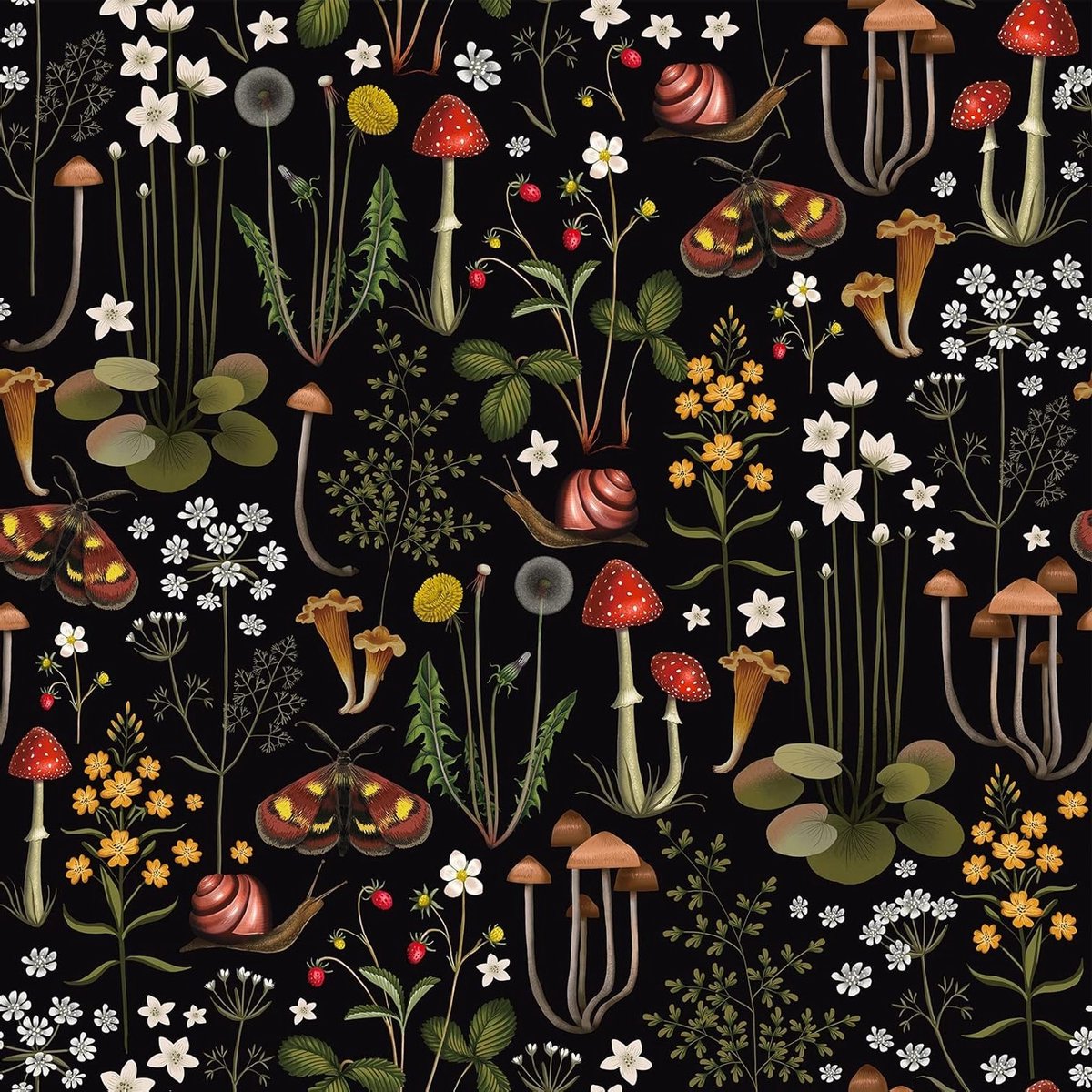 Vintage Tropische Paddenstoel Behang met Bloemen en Vlinders voor Woonkamer en Badkamer - Zelfklevend Jungle Bladeren 44.5cm x 300cm