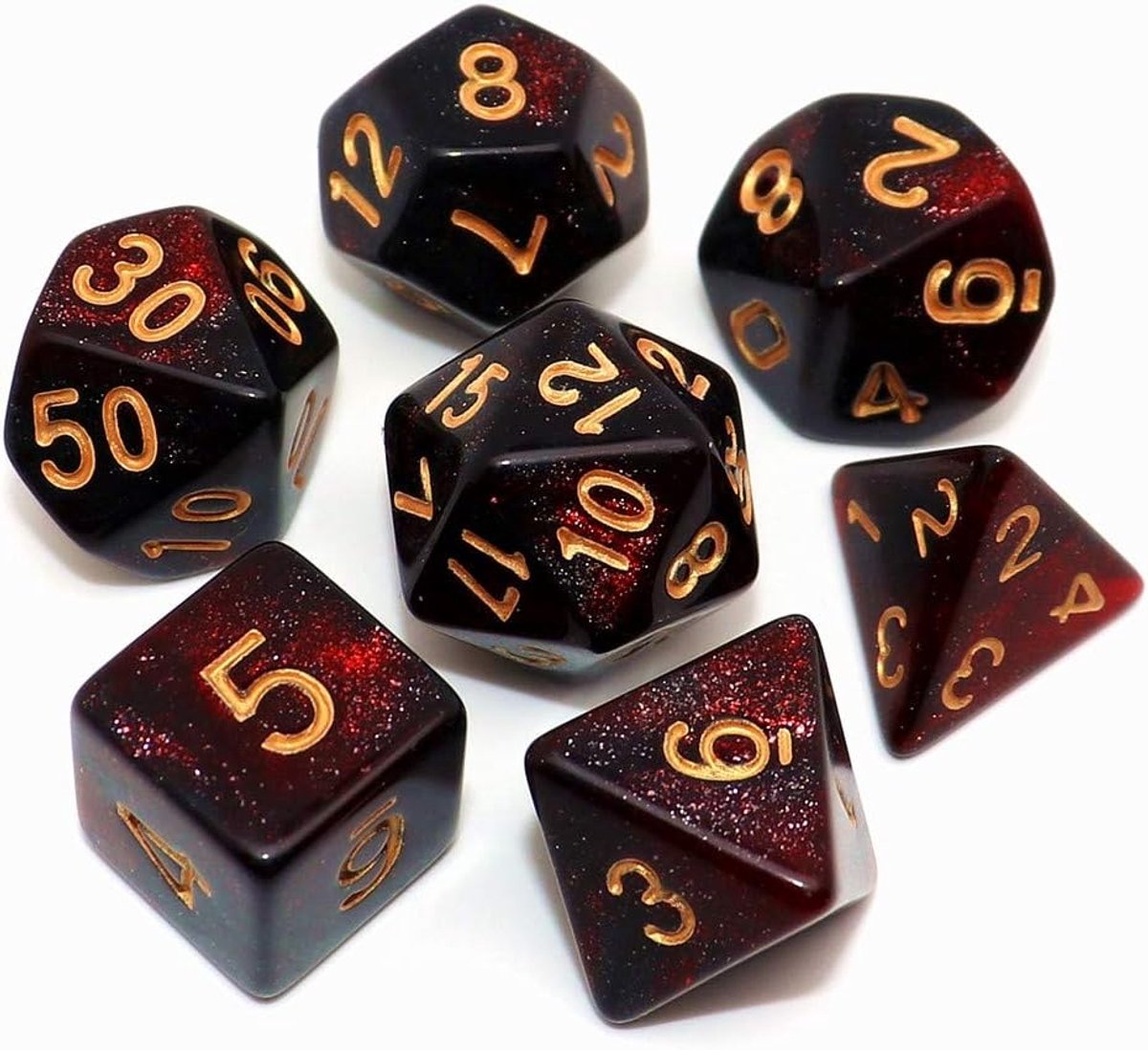 Thijox - DND Dobbelstenen Set 7 Stuks Rode Mix Zwarte Nevel Polyhedraal Dobbelstenen voor Kerker en Draken D&D RPG Rollenspellen met Pouch