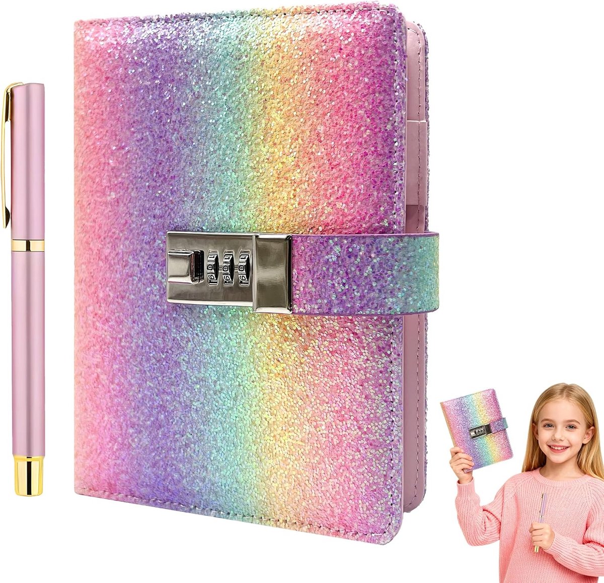 SnelShoppen - Meisjes Dagboek met Slot en Balpen - Creatieve Rainbow Ontwerp - Privacy Bescherming voor Kinderen 8-14 Jaar - Perfect Cadeau voor Meisj