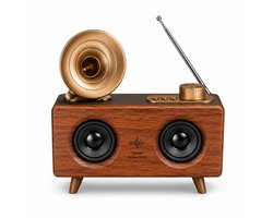 Retro Bluetooth Speaker met Gramofoon Design - 10W Stereo - FM Radio - Bluetooth 5.3 - USB-C - TF-kaart - AUX - Bruin