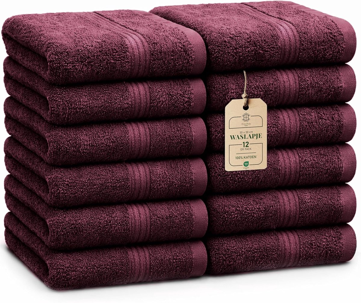 SnelShoppen - Luxe Set van 12 Washandjes - 100% Katoen, Zacht & Absorberend, Makkelijk Onderhoud, Premium Gezichtsdoeken, 30×30 cm, Bordeau Velvet voo