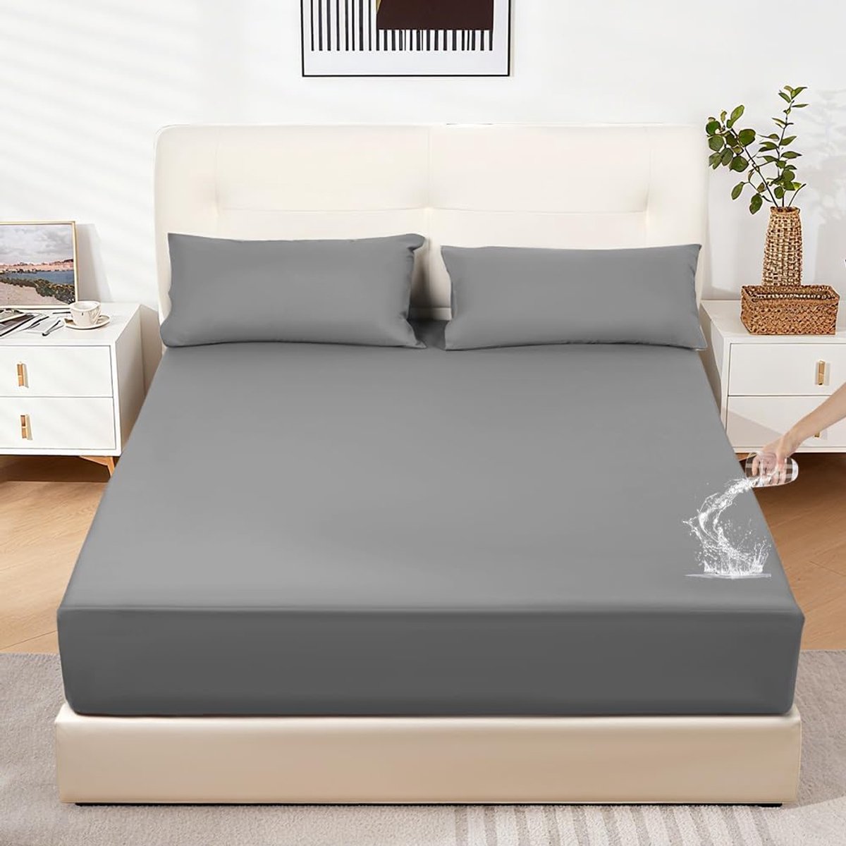 SnelShoppen - Waterdichte Matrasbeschermer 180 x 200 cm - Ademend en Vochtbestendig Fitted Sheet voor Matrassen 20-40 cm Hoog - Grijs - Geschikt voor