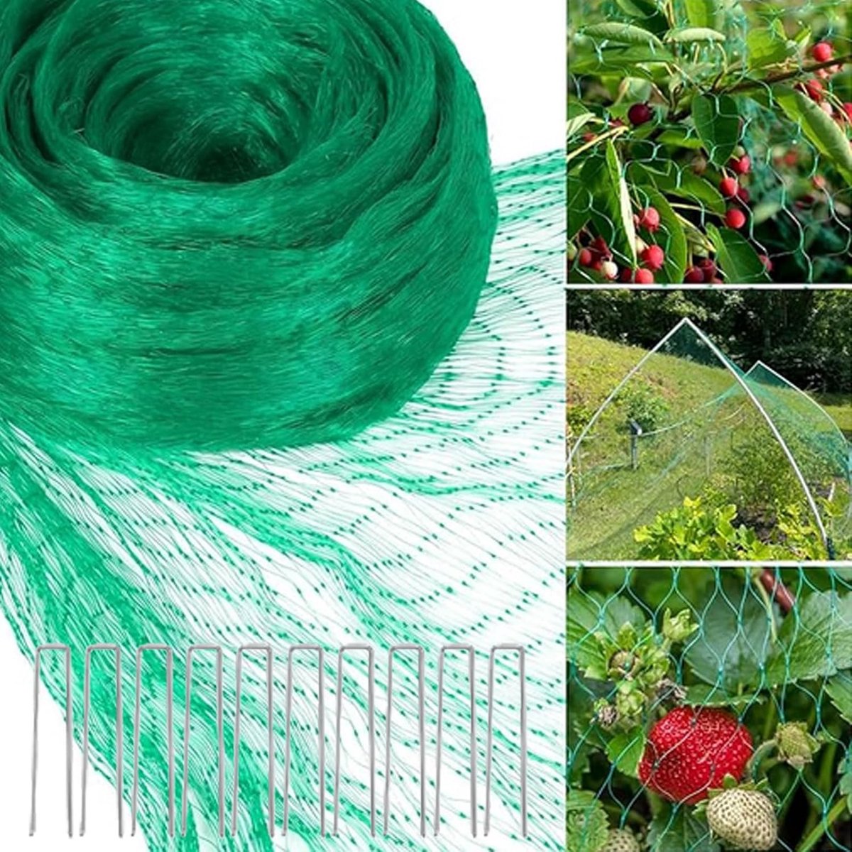 SnelShoppen - Tuinvogelnet 4 x 6 m - Vogelbeschermingsnet met 2 cm maaswijdte - Sterk PE-materiaal - Inclusief 10 metalen palen - Ideaal voor groenten