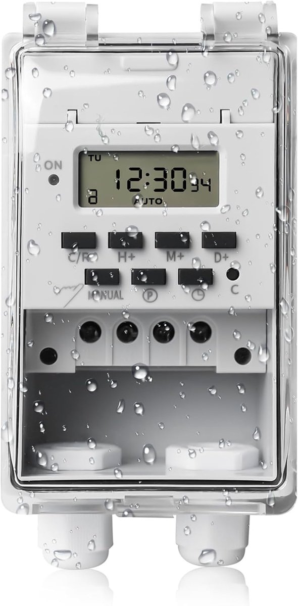 SnelShoppen - Programmeerbare Tijdschakelaar 220V, Digitale LCD Timer met Waterproof Transparante Cover, 10A, Muurmontage, Intelligente Timer voor Tui