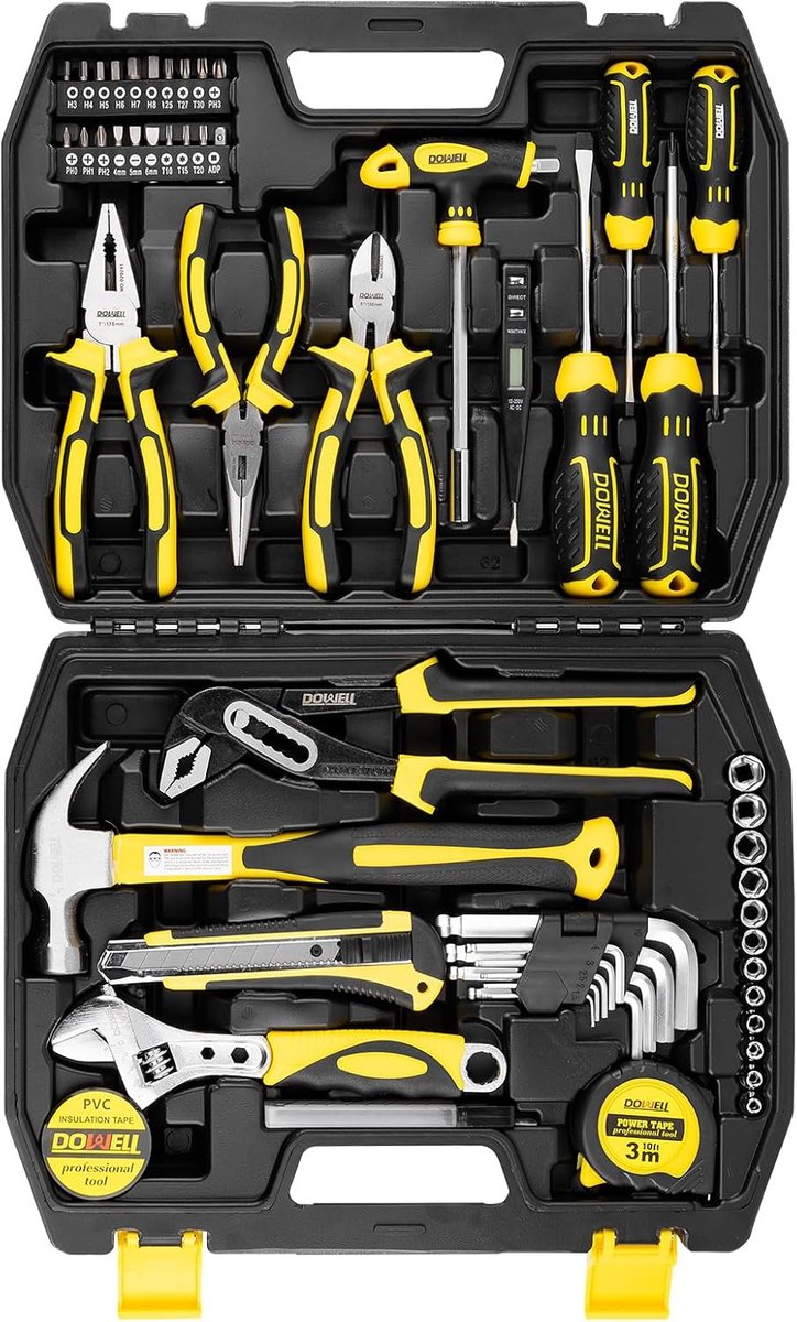 SnelShoppen - 62-delig Gereedschapset - Hoogwaardige Gereedschappen - Wrench, Pliers, Schroevendraaiers - Duurzaam en Corrosiebestendig - Ideaal voor