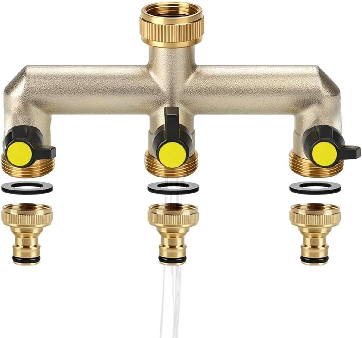 SnelShoppen - 3-Weg Tuinslang Splitter 3/4 Inch Waterverdeler met 3 Kogelkranen, Hoogwaardige Messing, Voor Tuinirrigatie en Waterbeheer