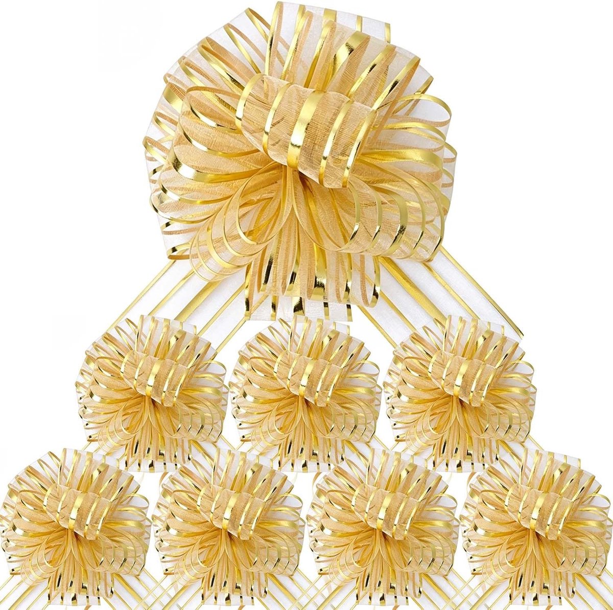 SnelShoppen - 8 Stuks Grote Gouden Organza Trekstrikken 15 cm voor Cadeauverpakking, Bruiloft, Kerstmis, Verjaardagsfeest en Valentijnsdag