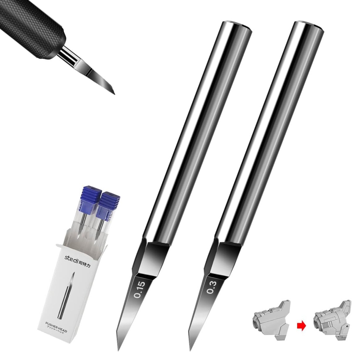 SnelShoppen - Modelbouw Scratch Pen Blades, Tungsten Staal, 0.15+0.3mm, Voor Modelbouw, Hobby, RG Scale Model, Gundam Kit, Engraving, Panel Line, Resi