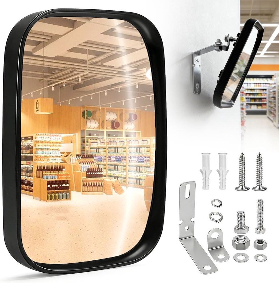 Verkeersspiegel vierkant 19 x 16 cm, verstelbare breedhoek, convex voor binnen en buiten gebruik, ideaal voor garages, opritten en magazijnen