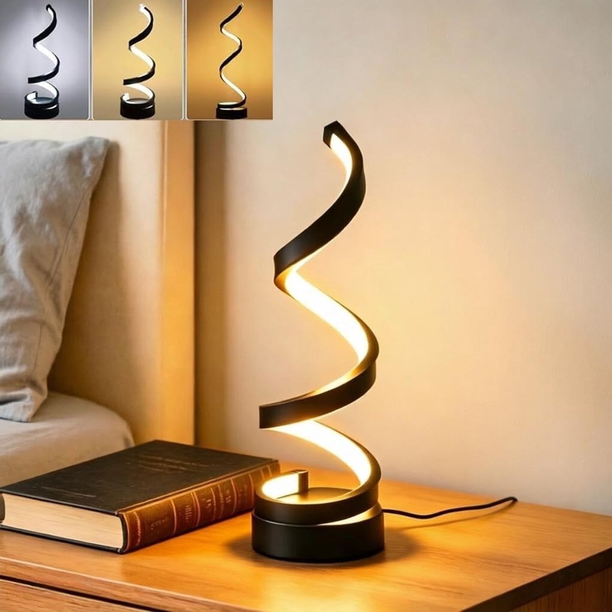 Moderne LED Tafellamp in Spiral Vorm met USB Aansluiting - 3 Kleuren, Traploze Dimming voor Slaapkamer, Woonkamer en Kantoor Decoratie - 12x4 inch