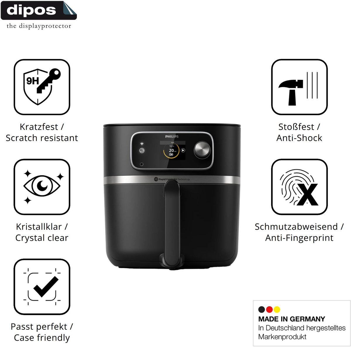 dipos – 2x Pantserfolie geschikt voor Philips Airfryer HD9880/90 | 9H Screenprotector