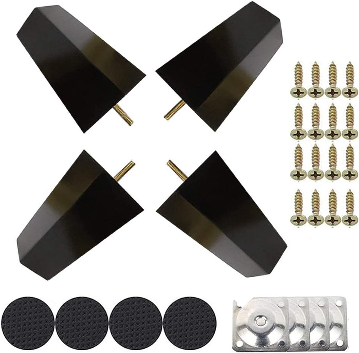 SnelShoppen - 4 Pcs Houten Sofa Poten 6cm/10cm/15cm Vervangende Meubelpoten Zwart met Schroeven en Viltglijders voor Sofa, Bed, Kast, Voetsteun