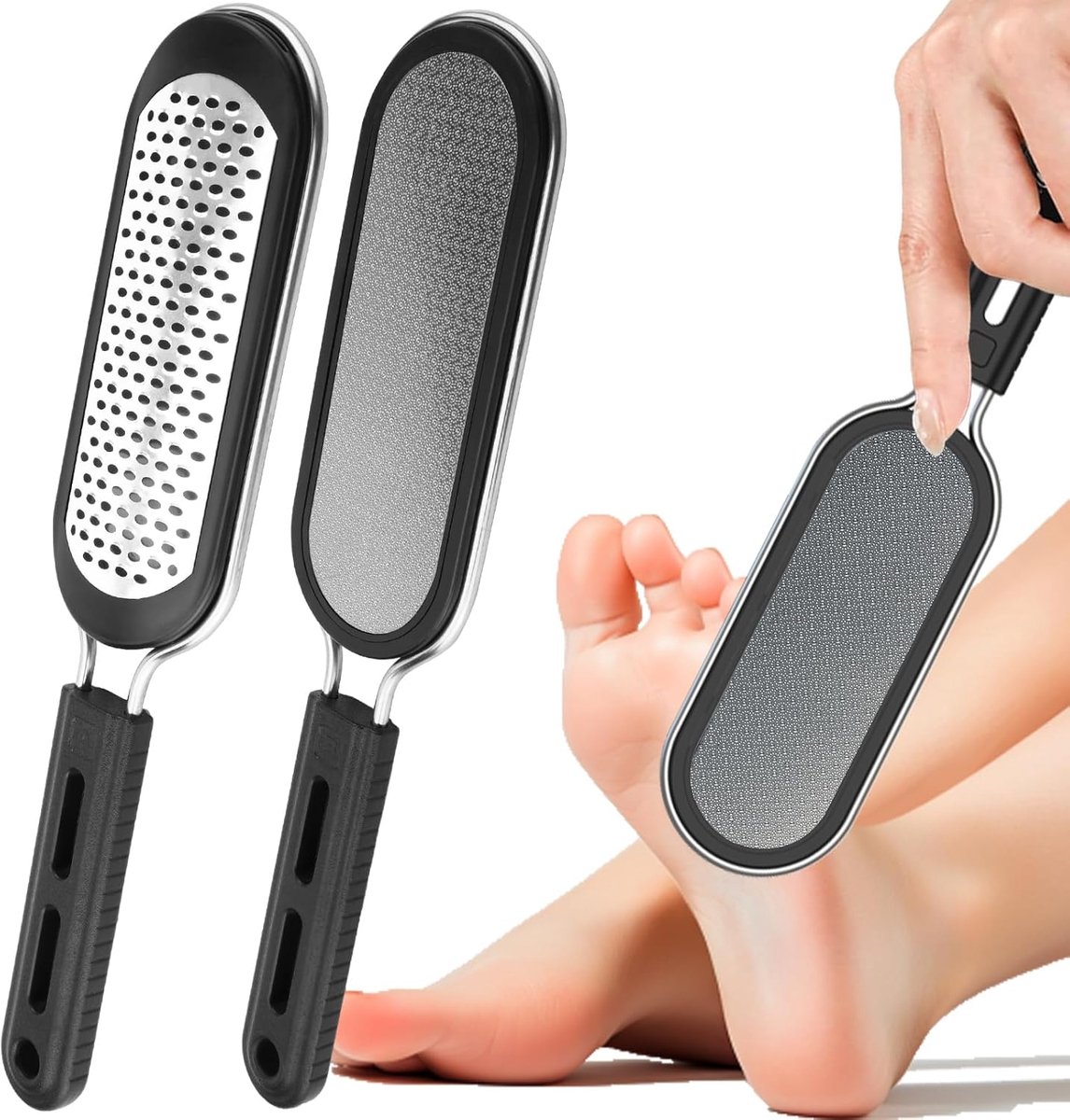 SnelShoppen - Double-sided voetvijl eeltverwijderaar, roestvrij staal, grove en fijne oppervlaktes, professionele pedicure tool voor harde, droge, nat
