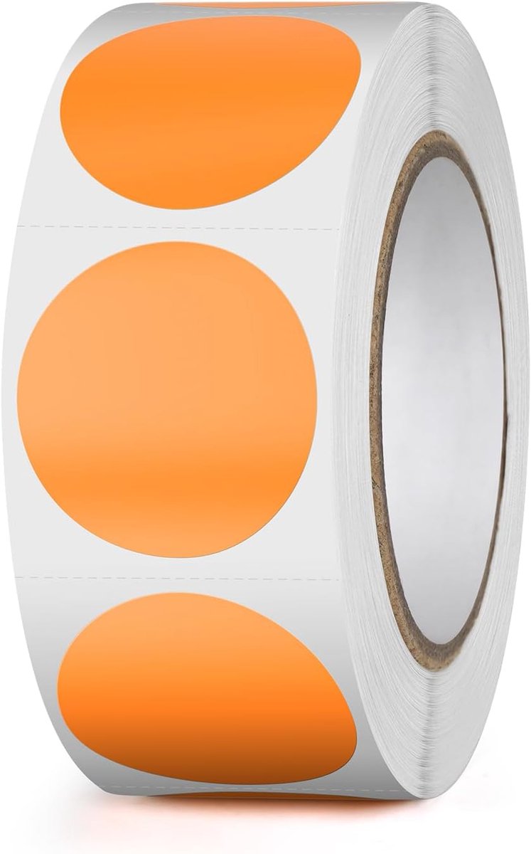 SnelShoppen - Pack van 500 Thermische Ronde Stickers 25 mm, Zelfklevende Labels, Waterdicht, Oranje, Ideaal voor Adresseren en Kleuren Coderen