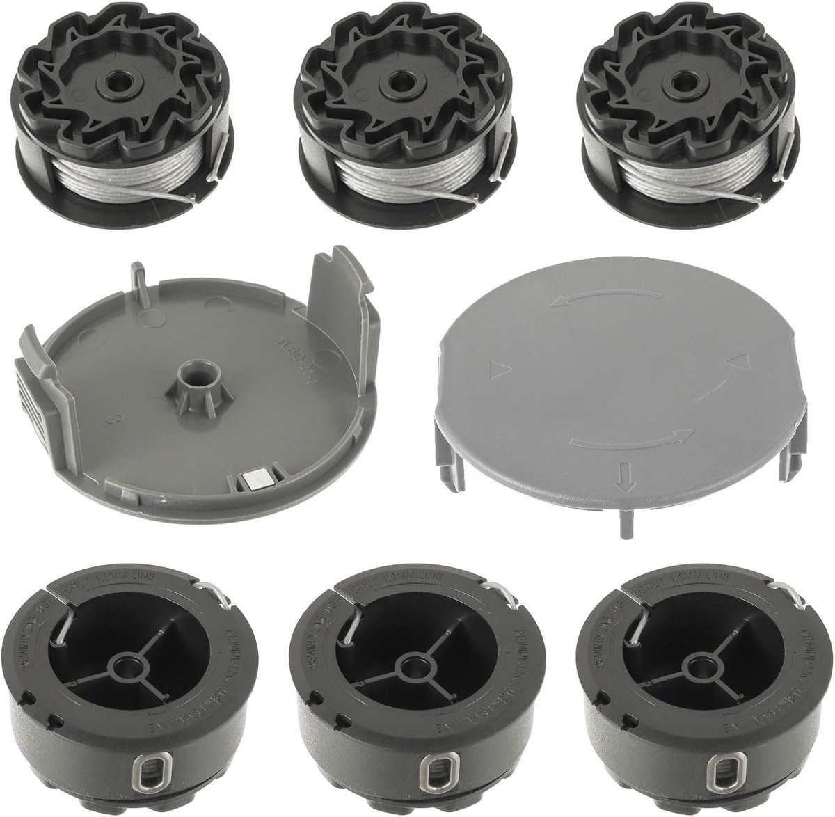 SnelShoppen - Grass Trimmer Spoel F016800570 Vervangingsspullen voor Grastrimmer met 6 Draadspoelen + 2 Trimmer Cover, Geschikt voor Tuinonderhoud, Ho